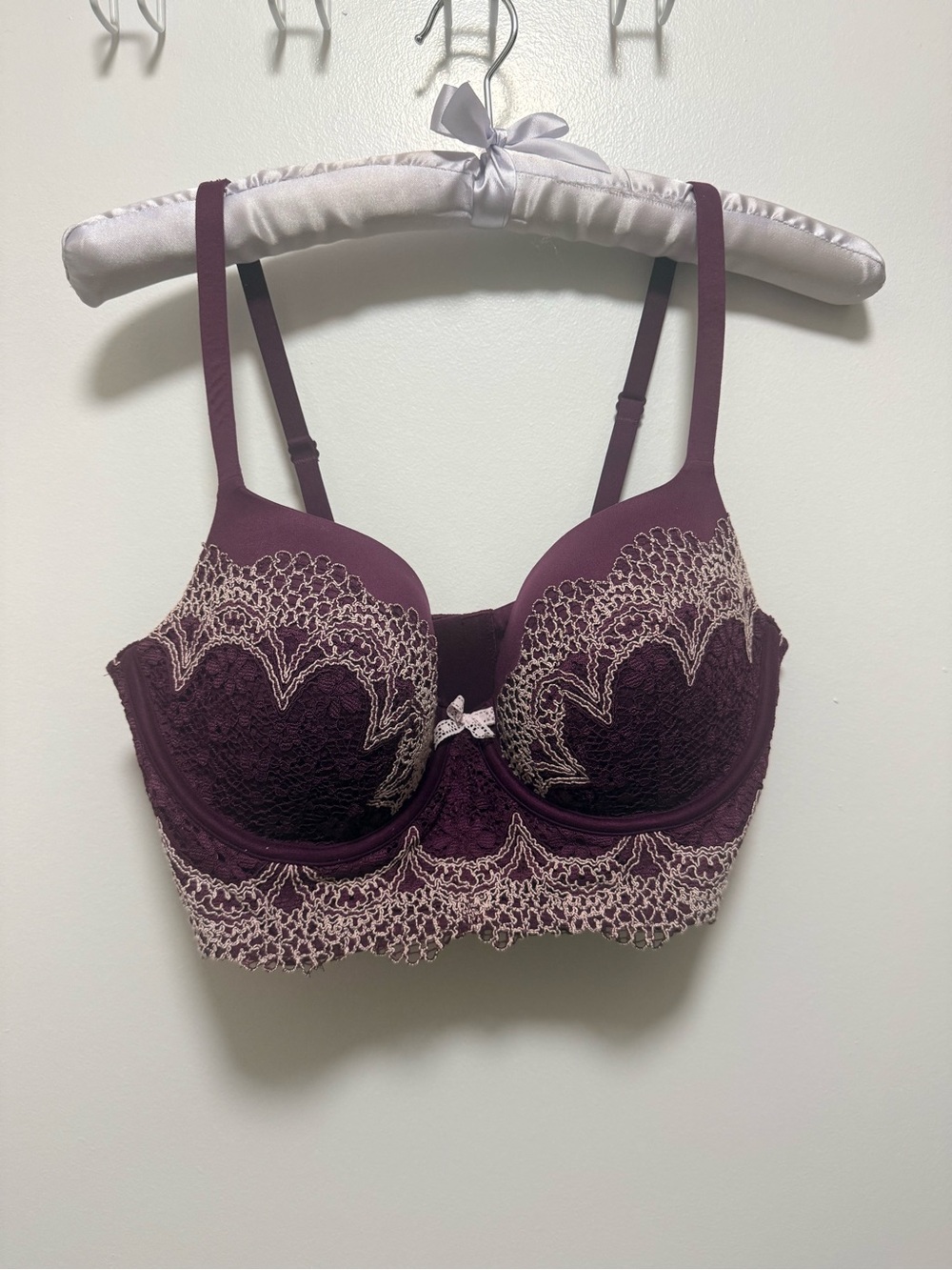 Victoria's Secret Plum Lace Longline Bra with Cream Embroidery